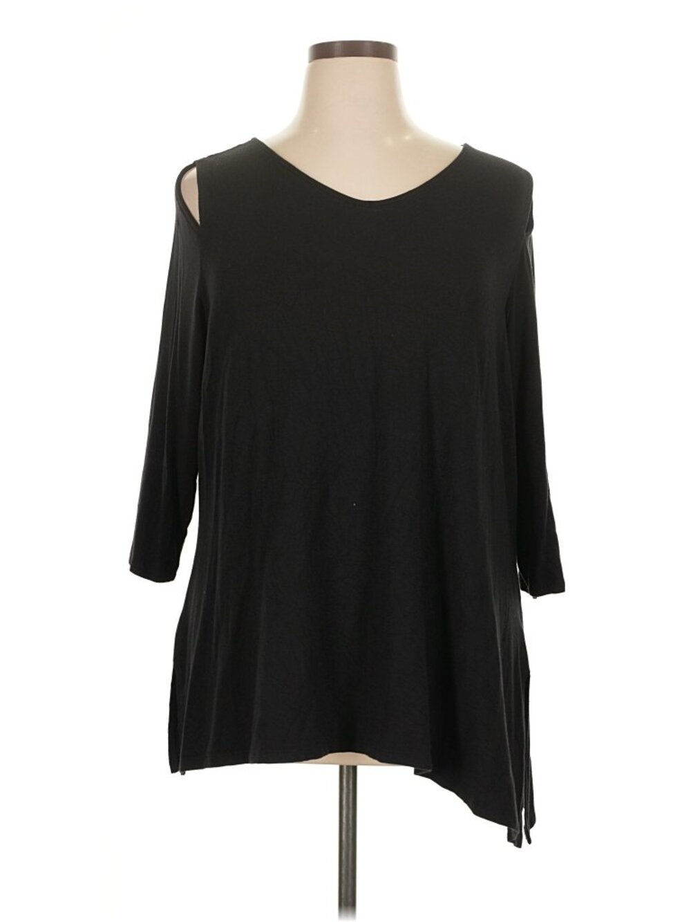 Belle by Kim Gravel Black Cold Shoulder Tunic Top Blouse XS Modal